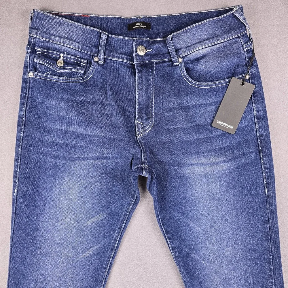 True Religion Ricky Jeans Flap Pocket Men 33 Relaxed Straight Pants Medium Flake